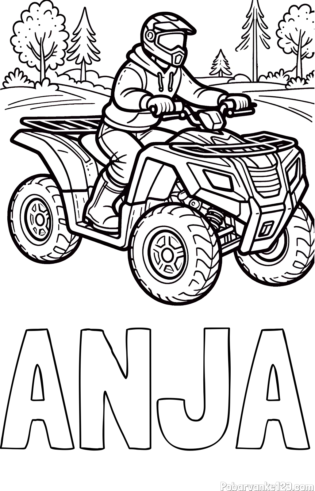 Pobarvanka imena ANJA in pobarvanka motorista na štirikolesniku