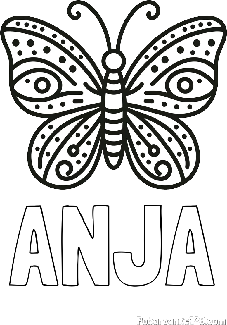 Pobarvanka imena ANJA in preprosta pobarvanka metulja