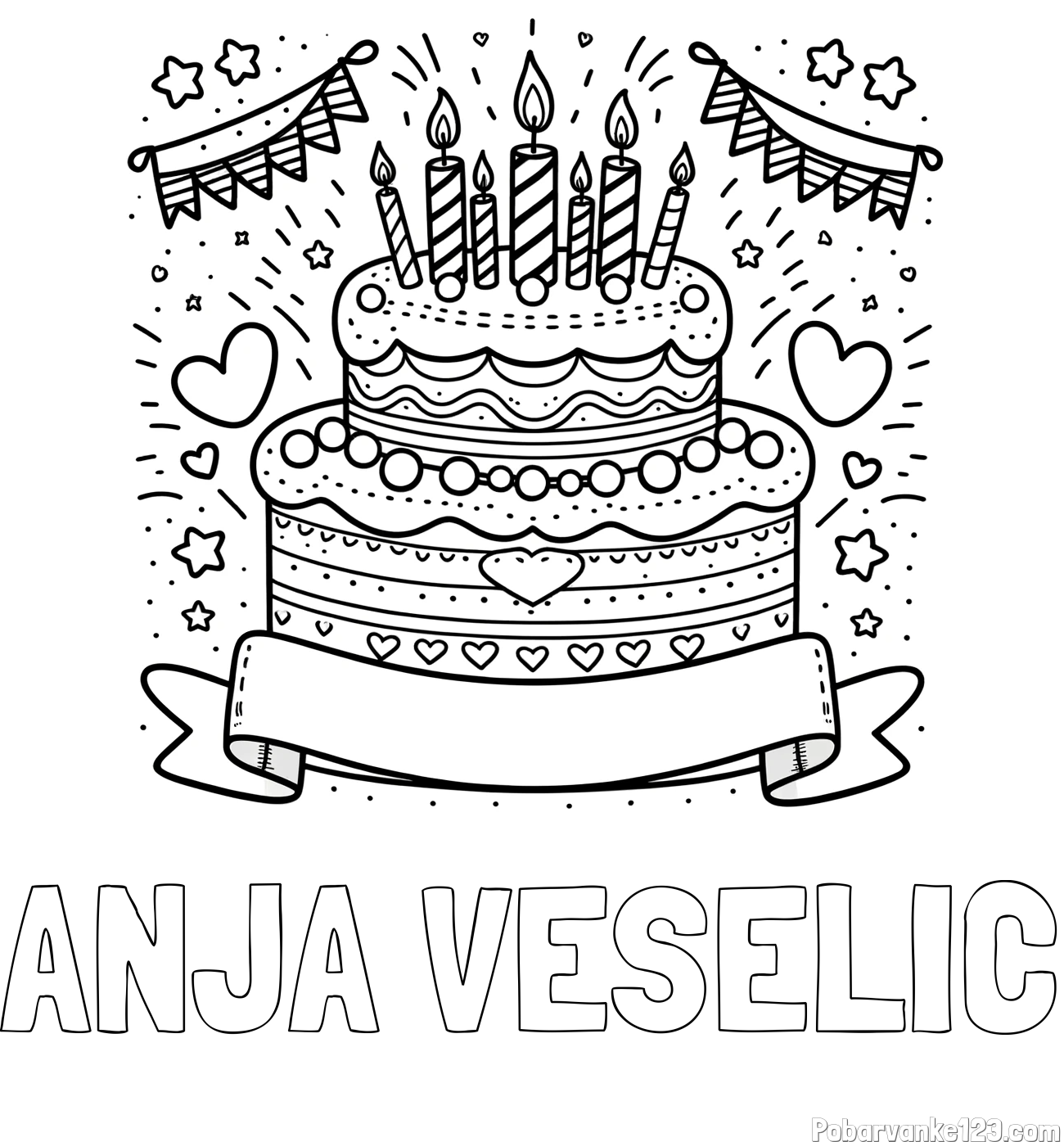 Pobarvanka imena ANJA VESELIČ in pobarvanka velike torte za rojstni dan