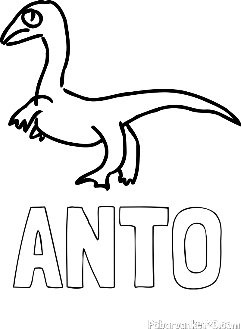 Pobarvanka imena ANTO in pobarvanka žalostnega dinozavra