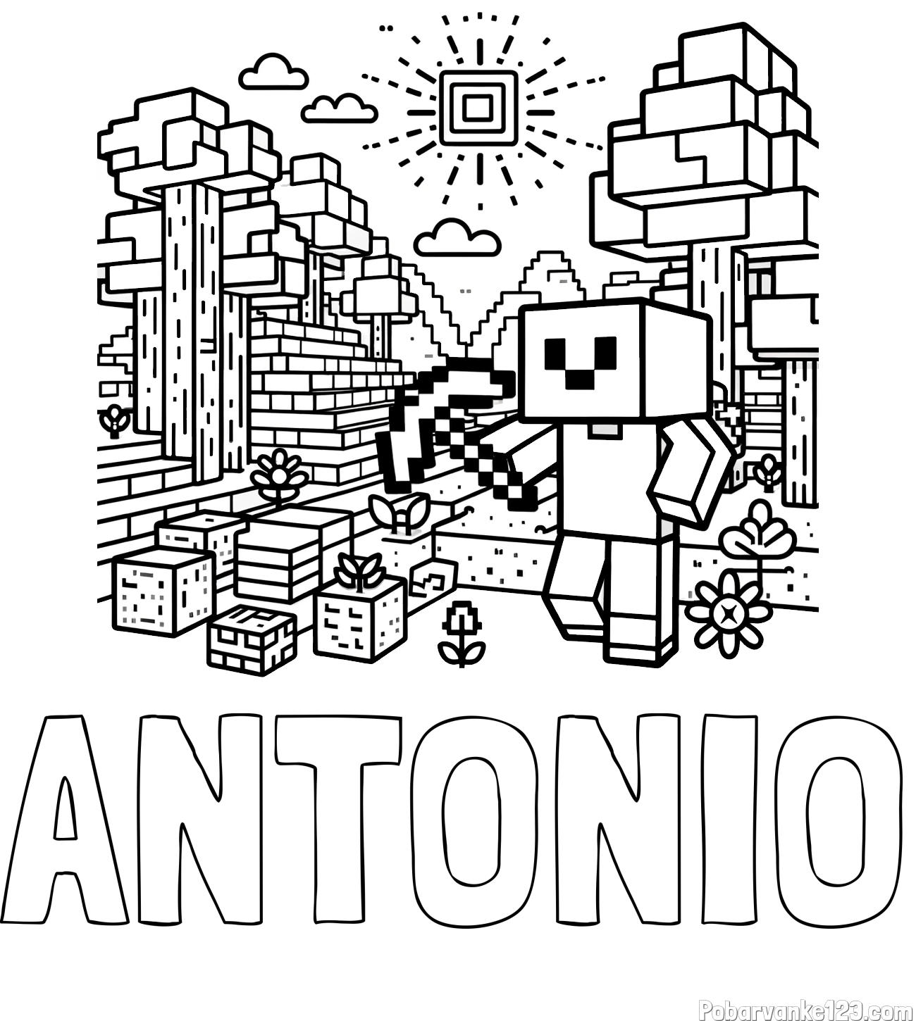 Pobarvanka imena ANTONIO in pobarvanka Minecraft sveta