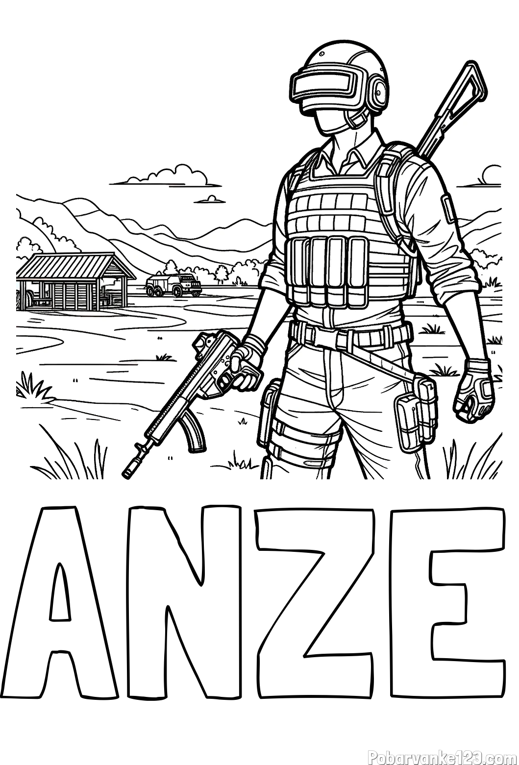 Pobarvanka imena ANŽE in otroška PUBG pobarvanka