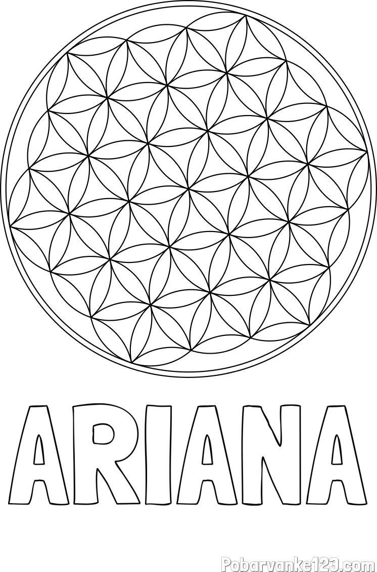 Pobarvanka imena ARIANA in mandale