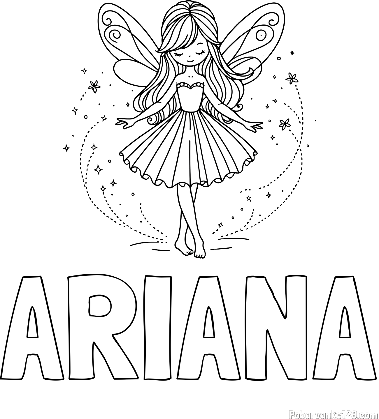 Pobarvanka imena ARIANA in pobarvanka ljubke čarobne vile