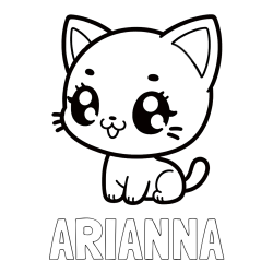 Online izdelana pobarvanka - Pobarvanka imena ARIANNA in pobarvnaka ljubke muce v anime slogu