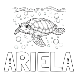 Online izdelana pobarvanka - Pobarvanka imena ARIELA in pobarvanka želve v morju