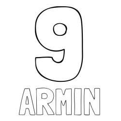 Online izdelana pobarvanka - Pobarvanka imena ARMIN in pobarvanka številke devet (9)
