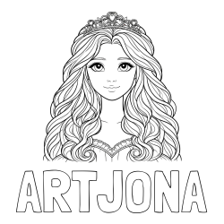 Online izdelana pobarvanka - Pobarvanka imena ARTJONA in pobarvanka ljubke princese z bujnimi lasmi