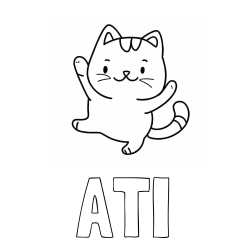 Online izdelana pobarvanka - Pobarvanka imena ATI in pobarvanka razigrane mačke