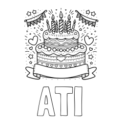 Online izdelana pobarvanka - Pobarvanka imena ATI in pobarvanka velike torte za rojstni dan
