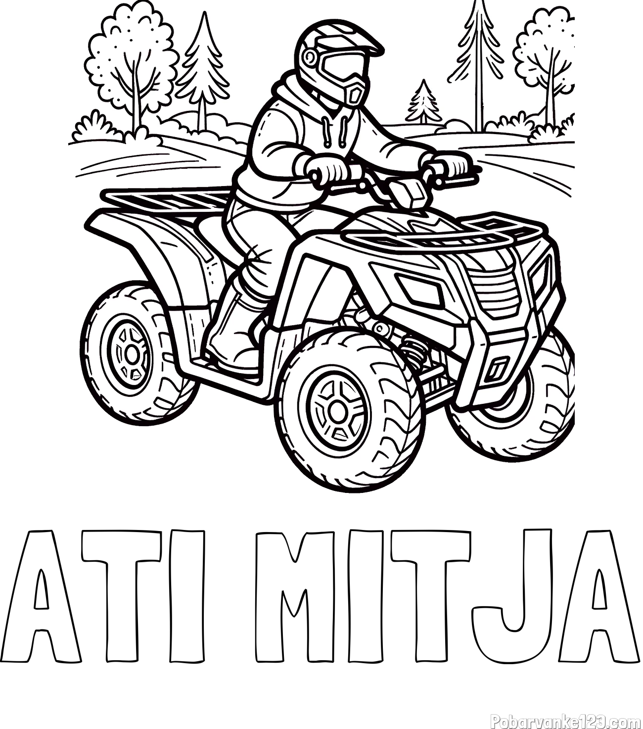 Pobarvanka imena ATI MITJA in pobarvanka motorista na štirikolesniku