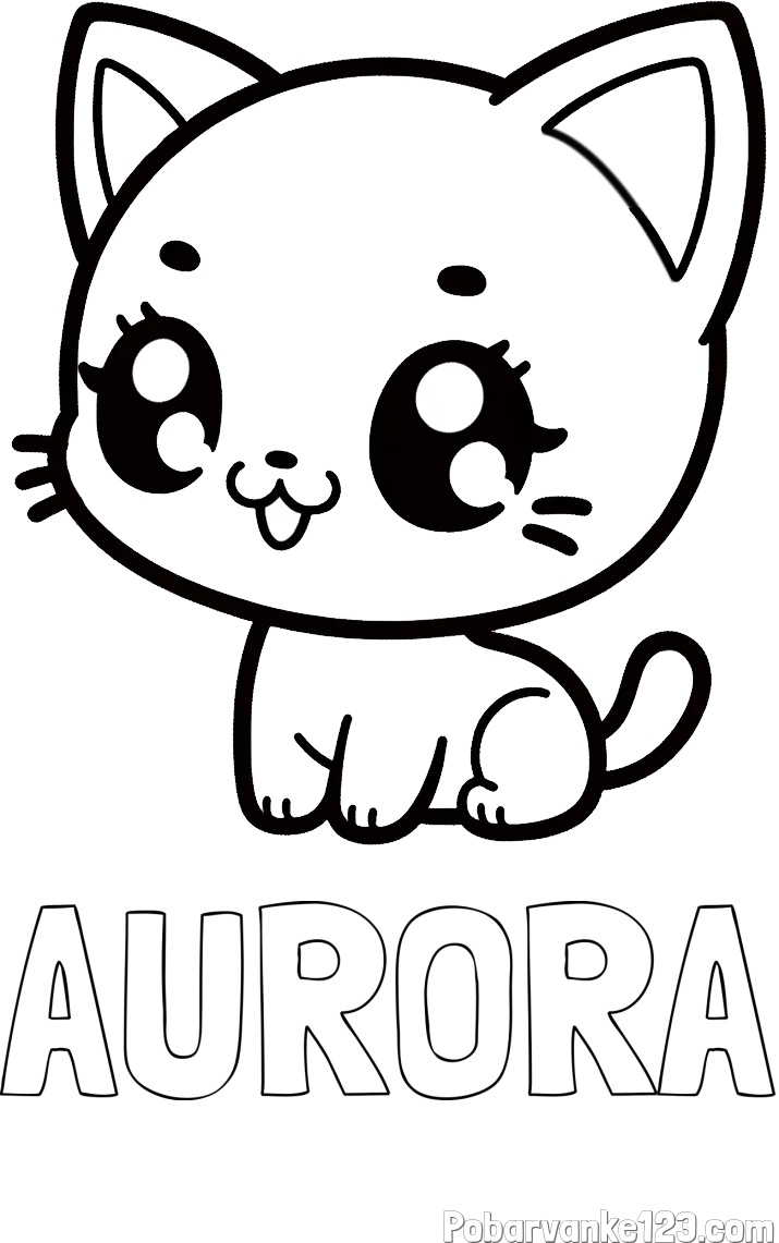 Pobarvanka imena AURORA in pobarvnaka ljubke muce v anime slogu