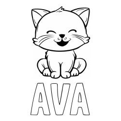 Online izdelana pobarvanka - Pobarvanka imena AVA in pobarvanka prikupne mačke