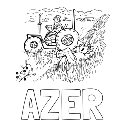 Online izdelana pobarvanka - Pobarvanka imena AZER in pobarvanka traktor