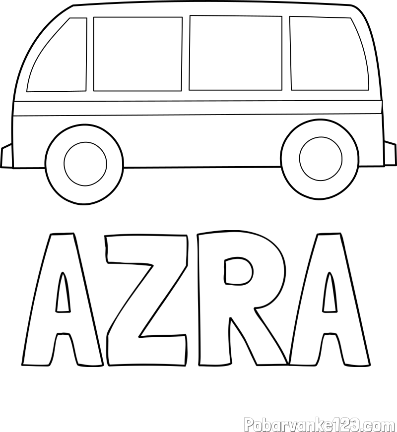Pobarvanka imena AZRA in avtobus