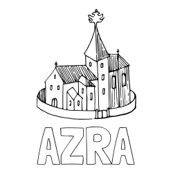 Pobarvanka imena AZRA in pobarvanka cerkve obdane z obzidjem