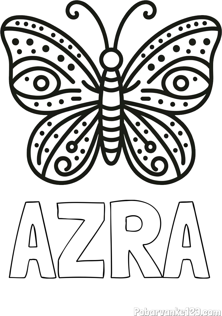 Pobarvanka imena AZRA in preprosta pobarvanka metulja