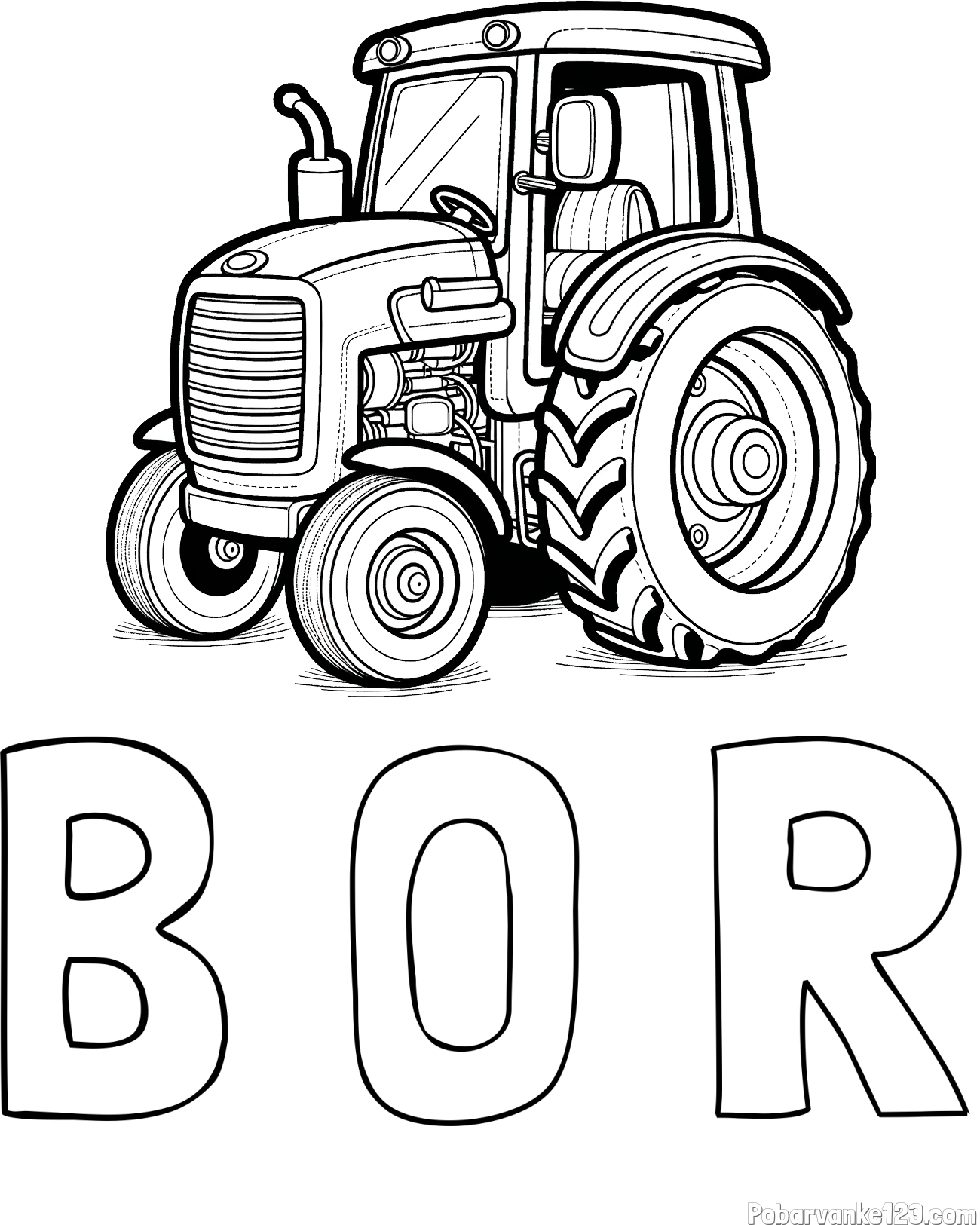 Pobarvanka imena B O R in pobarvanka starega, a lepega traktorja