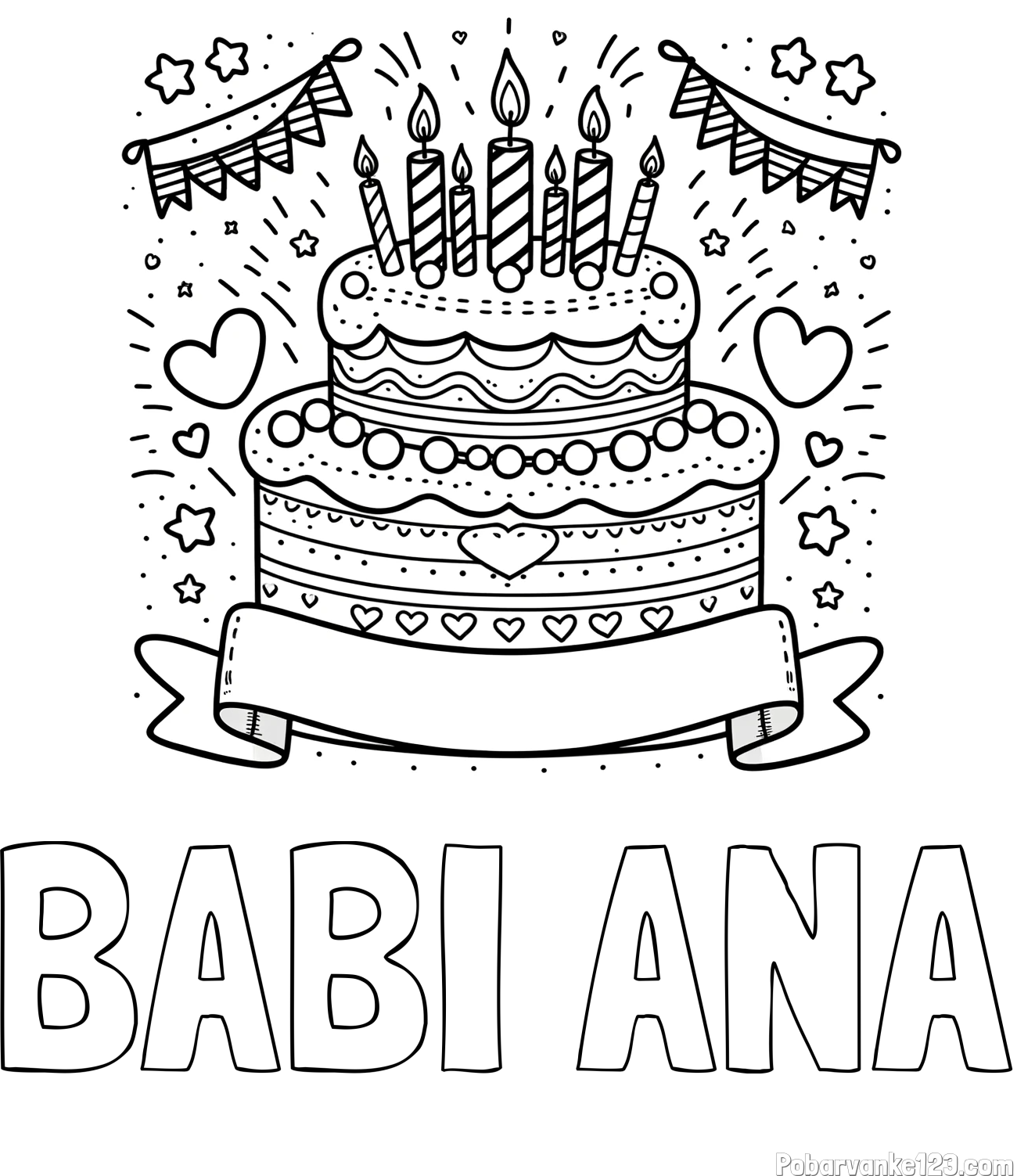 Pobarvanka imena BABI ANA in pobarvanka velike torte za rojstni dan