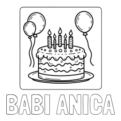 Online izdelana pobarvanka - Pobarvanka imena BABI ANICA in pobarvanka torte za 5. rojstni dan