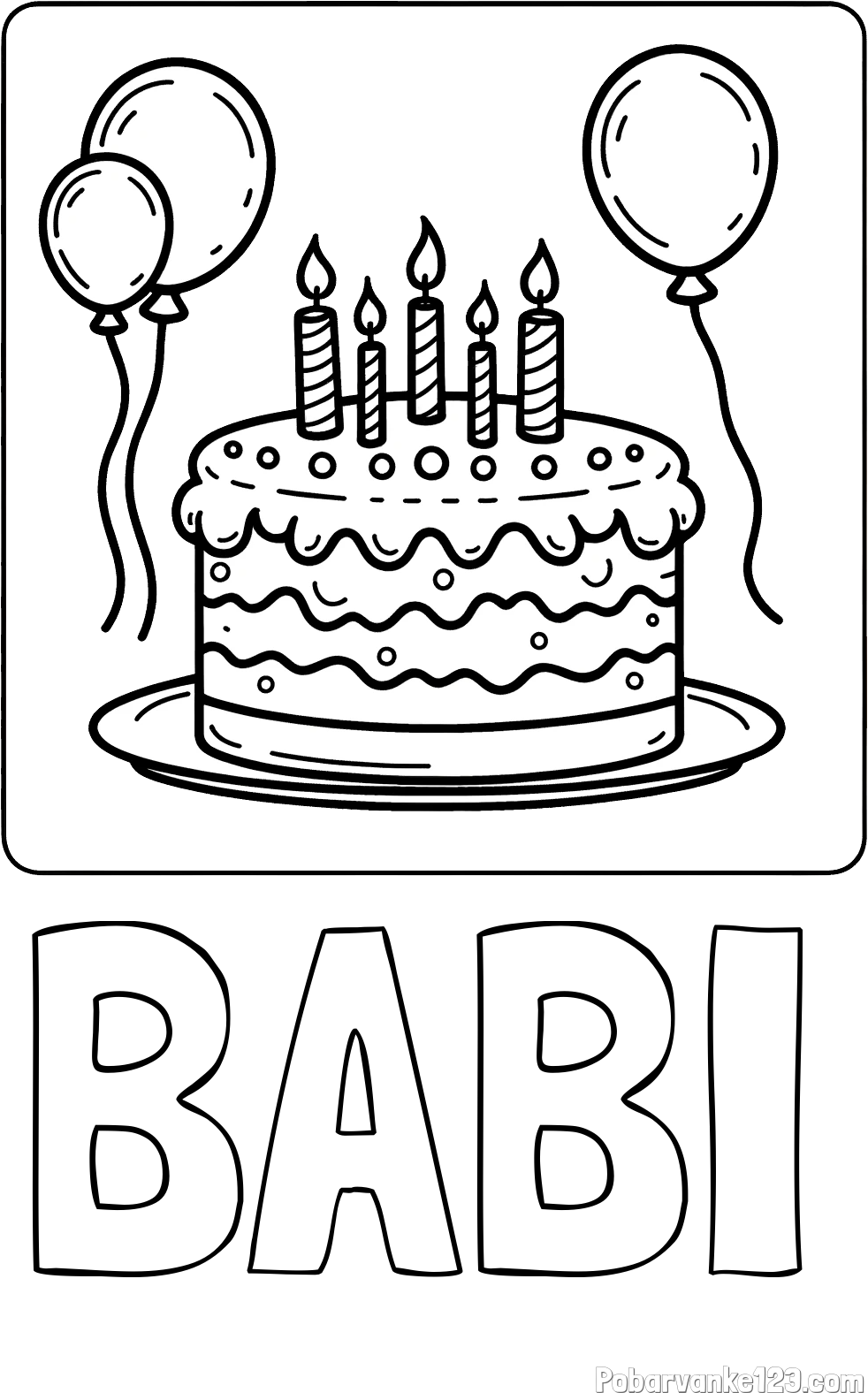 Pobarvanka imena BABI in pobarvanka torte za 5. rojstni dan