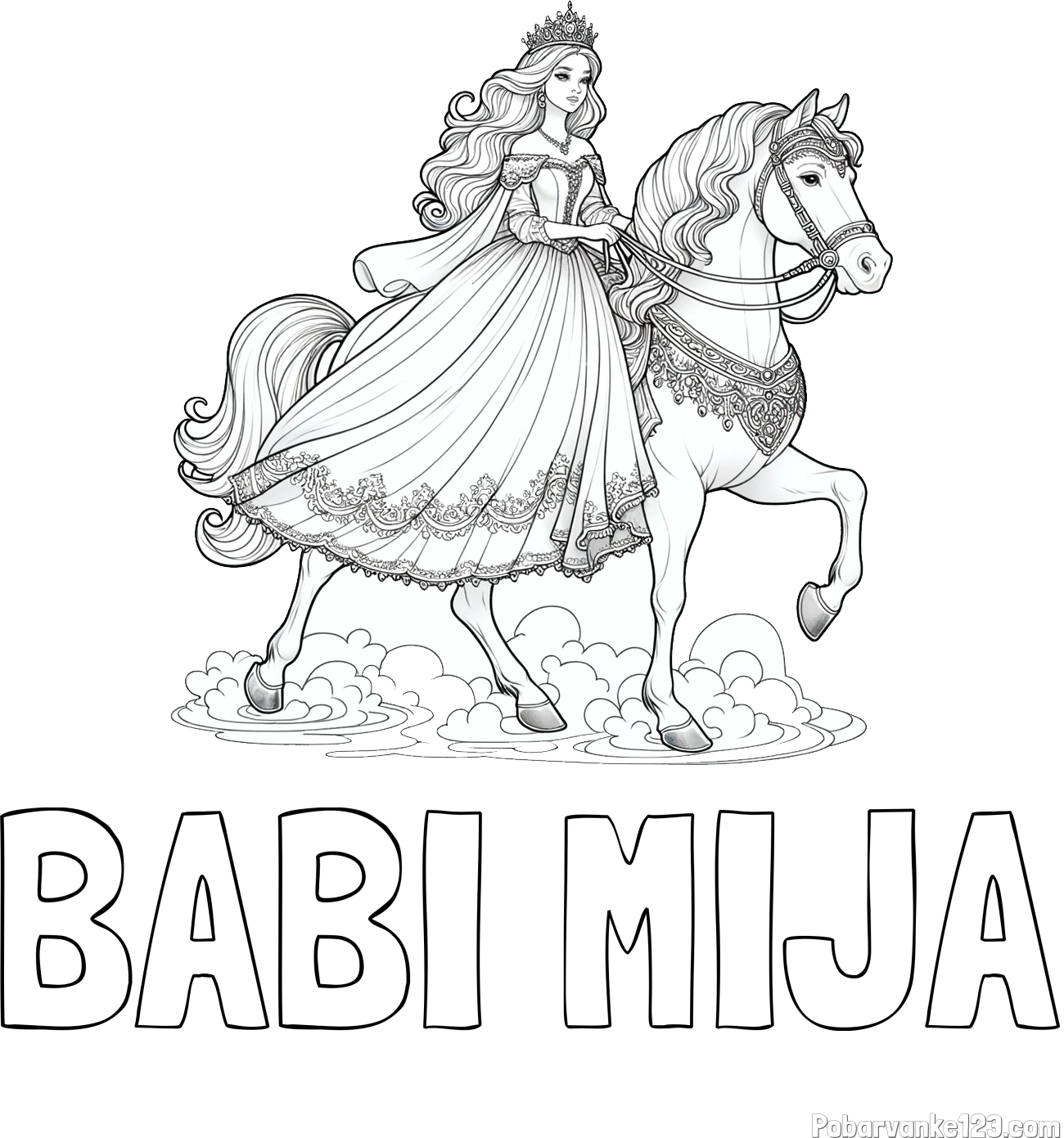 Pobarvanka imena BABI MIJA in pobarvanka princese na konju