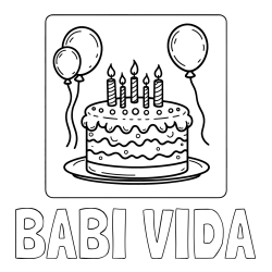 Online izdelana pobarvanka - Pobarvanka imena BABI VIDA in pobarvanka torte za 5. rojstni dan