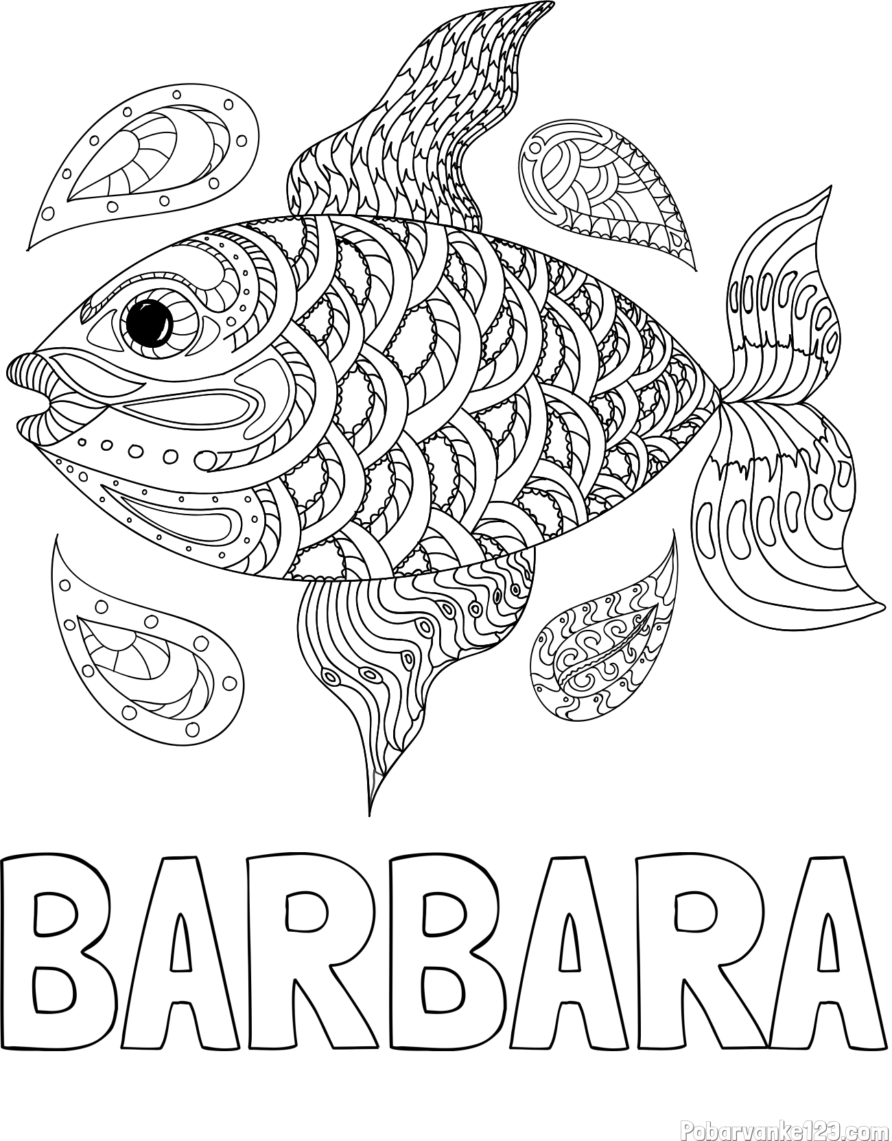 Pobarvanka imena BARBARA in pobarvanka pisane ribe