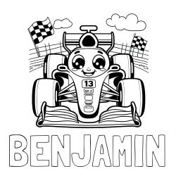 Online izdelana pobarvanka - Pobarvanka imena BENJAMIN in otroška pobarvanka FORMULA 1