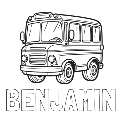 Online izdelana pobarvanka - Pobarvanka imena BENJAMIN in pobarvanka majhnega avtobusa