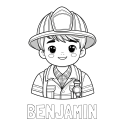 Online izdelana pobarvanka - Pobarvanka imena BENJAMIN in pobarvanka mladega gasilca