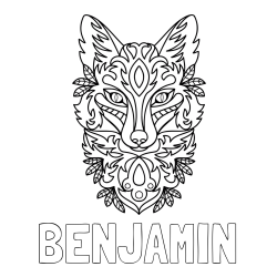 Online izdelana pobarvanka - Pobarvanka imena BENJAMIN in pobarvanka volka - mandale
