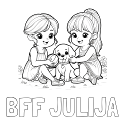 Pobarvanka imena BFF JULIJA in pobarvanka prijateljic s kužkom
