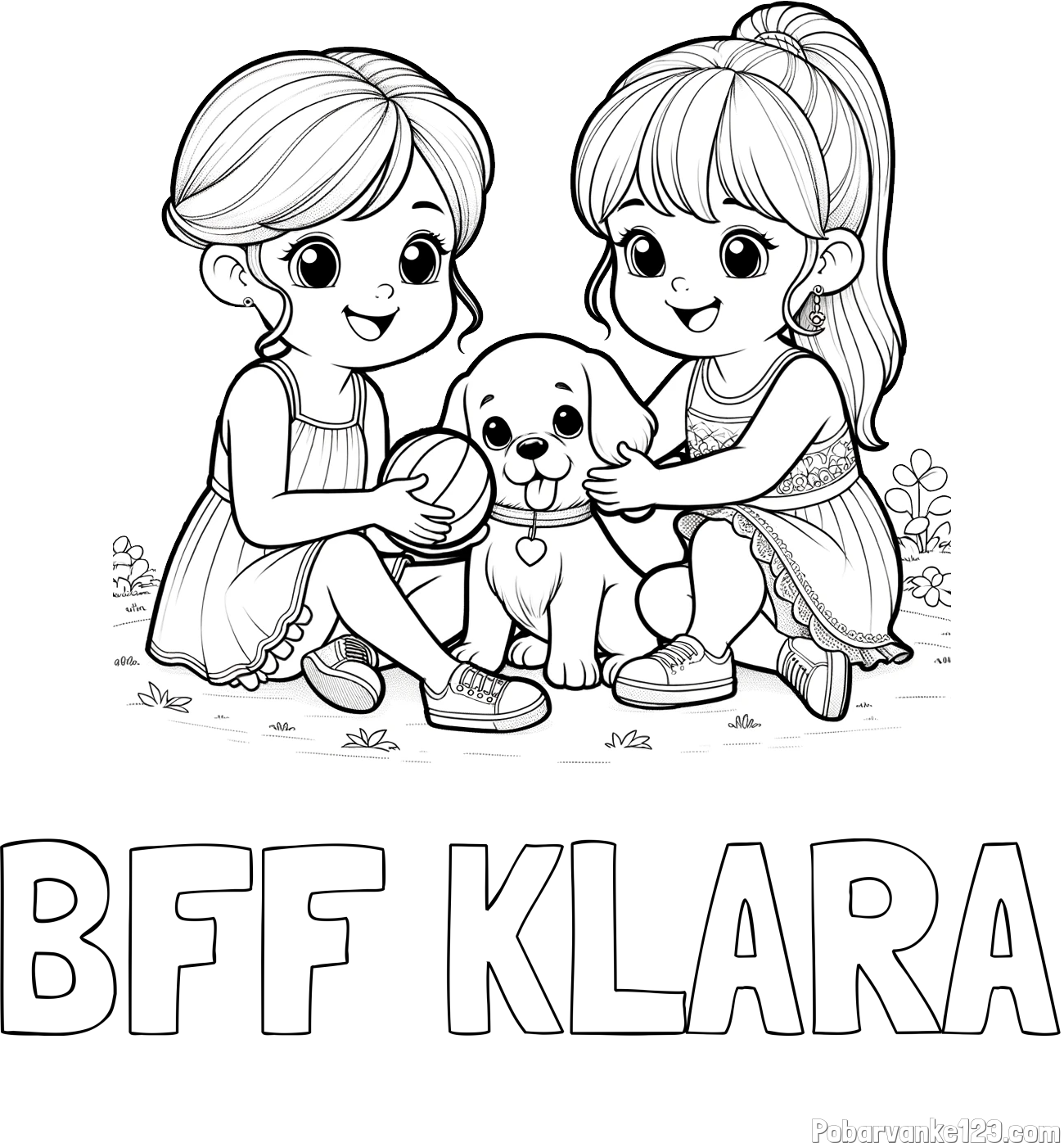 Pobarvanka imena BFF KLARA in pobarvanka prijateljic s kužkom