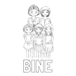 Online izdelana pobarvanka - Pobarvanka imena BINE in anime risani junaki