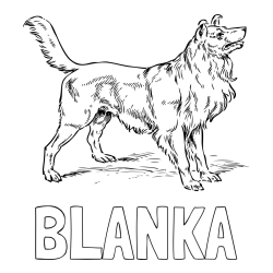 Online izdelana pobarvanka - Pobarvanka imena BLANKA in pobarvanka prikupnega in prijaznega kužka