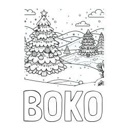 Online izdelana pobarvanka - Pobarvanka imena BOKO in pobarvanka božične smrečice v naravi