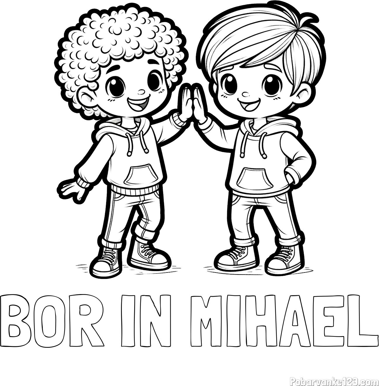 Pobarvanka imena BOR IN MIHAEL in pobarvanka dveh nasmejanih prijateljev