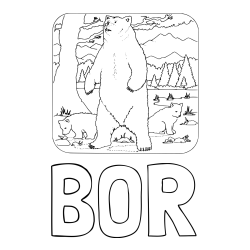 Online izdelana pobarvanka - Pobarvanka imena BOR in pobarvanka medvedke z mladičema