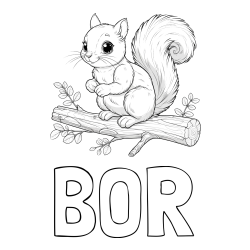 Online izdelana pobarvanka - Pobarvanka imena BOR in pobarvanka veverice na veji