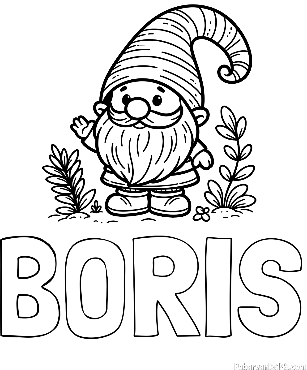 Pobarvanka imena BORIS in pobarvanka prijaznega škrata oz. palčka