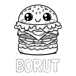 Online izdelana pobarvanka - Pobarvanka imena BORUT in otroška pobarvanka nasmejanega hamburgerja