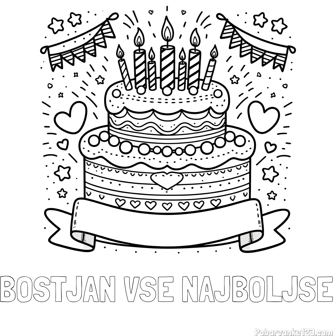 Pobarvanka imena BOŠTJAN VSE NAJBOLJŠE in pobarvanka velike torte za rojstni dan
