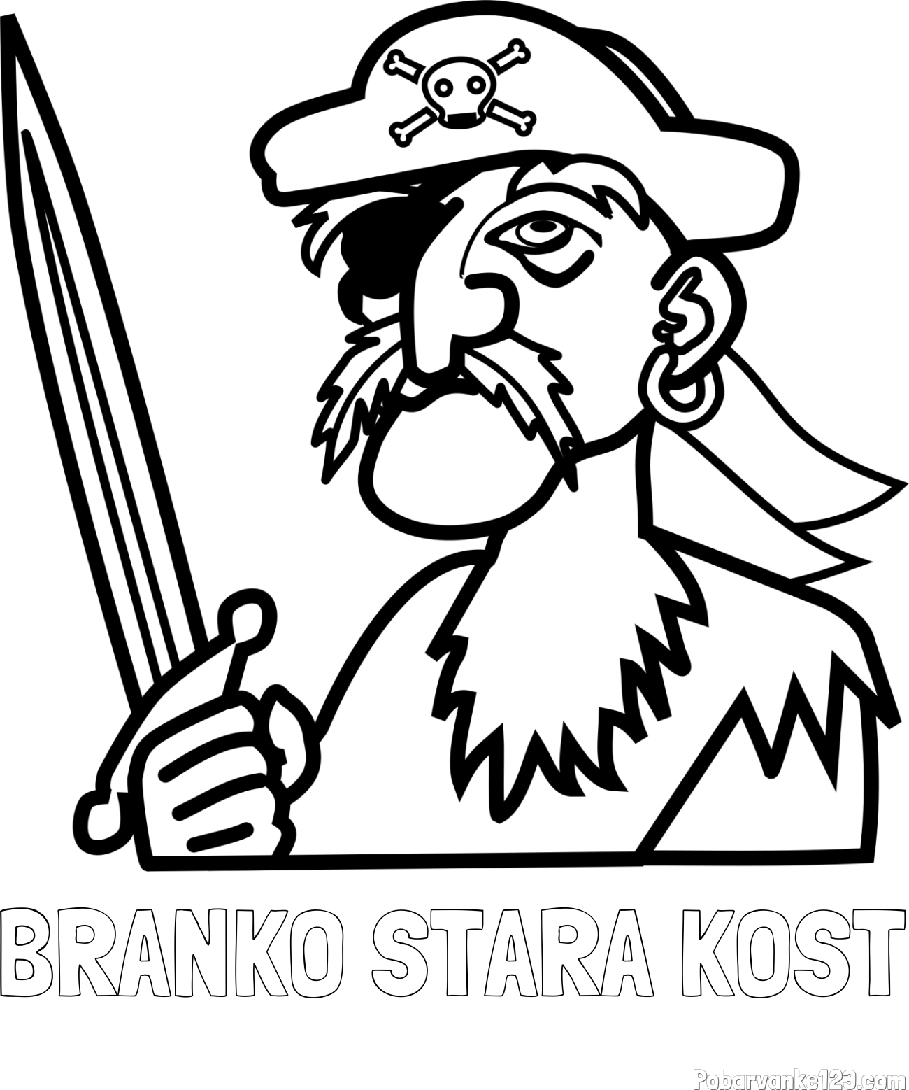 Pobarvanka imena BRANKO STARA KOST in pobarvanka gusarja s kljukastim nosom