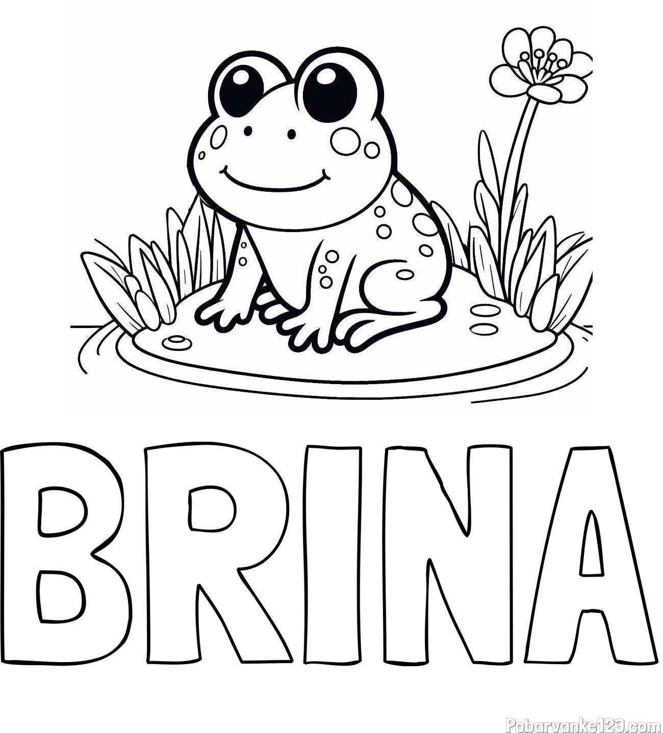 Pobarvanka imena BRINA in pobarvanka žabe