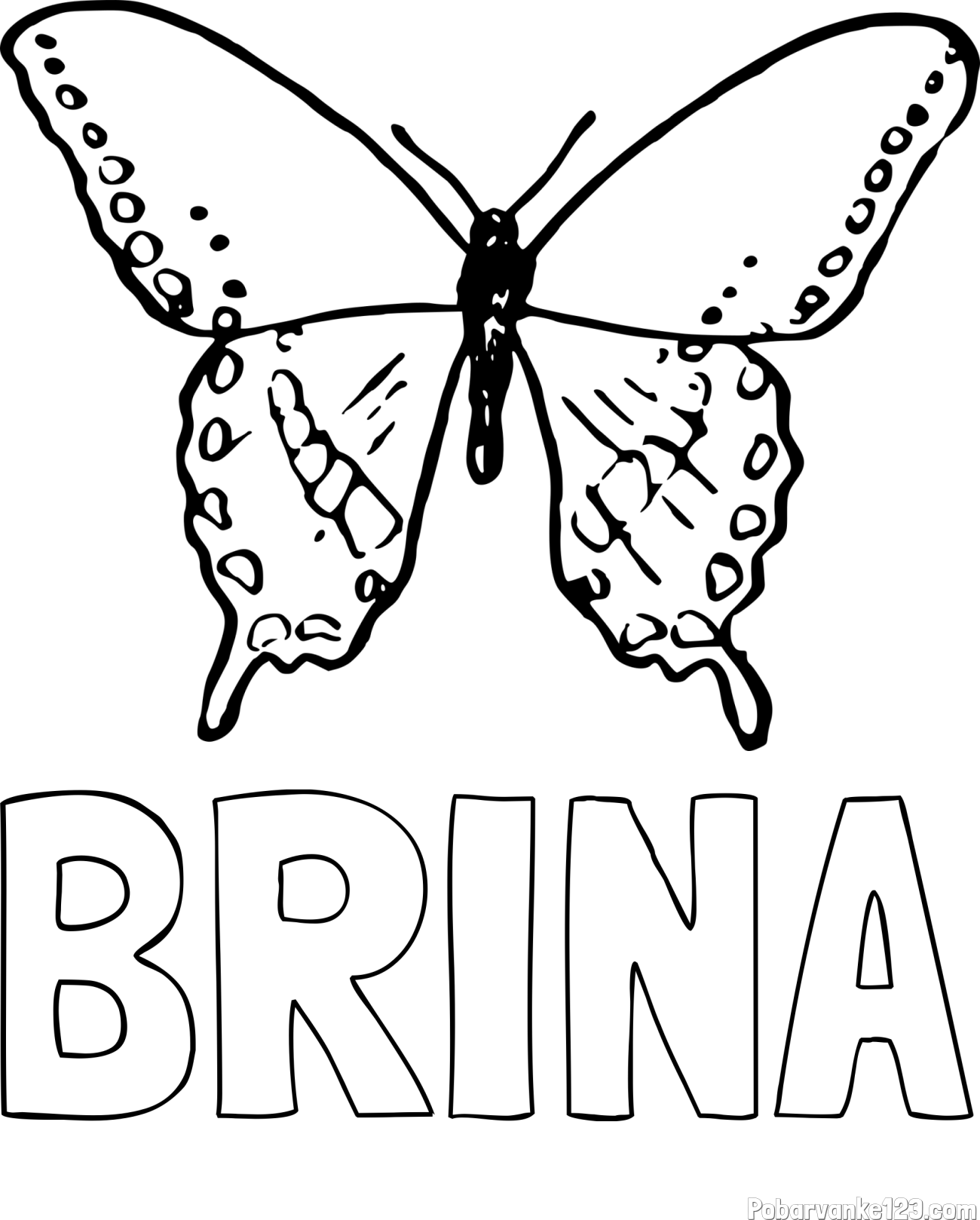 Pobarvanka imena BRINA in starejša in preprosta pobarvanka metulja