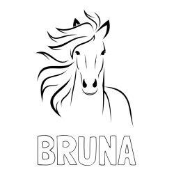 Online izdelana pobarvanka - Pobarvanka imena BRUNA in lepa pobarvanka konja