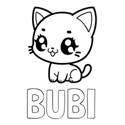 Online izdelana pobarvanka - Pobarvanka imena BUBI in pobarvnaka ljubke muce v anime slogu