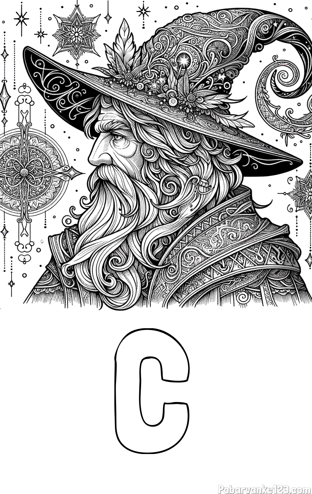 Pobarvanka imena Č in Čudovita pobarvanka čarovnika