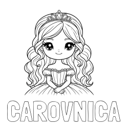 Online izdelana pobarvanka - Pobarvanka imena ČAROVNICA in pobarvanka ljubke princese